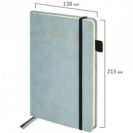 Блокнот А5 138x213 мм, BRAUBERG "Velvet", резинка, держатель, 80 л., клетка, серо-голубой, 116241