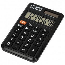 Калькулятор карманный CROMEX (КРОМЕКС) CX-210N-BK (96х62 мм), 8 разрядов, двойное питание, черный, 273834