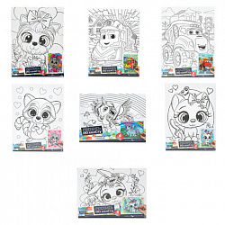 Картина детская по контуру, АССОРТИ 7 видов, 15х20 см, на подрамнике, акрил, кисти, МУЛЬТИ АРТ, 5896