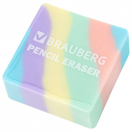 Ластик "PASTEL", 34х34х14 мм, квадратный, ассорти, ЭКО ПВХ, BRAUBERG, 273210