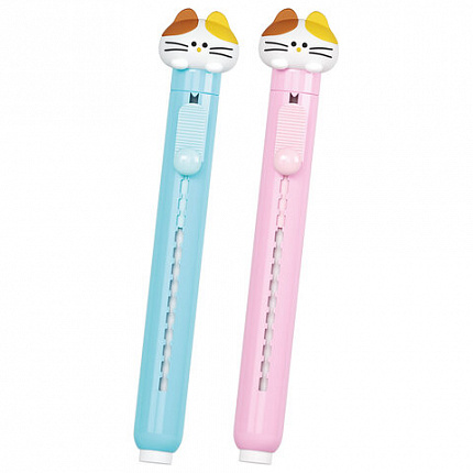 Ластик выдвижной с топпером FUNSTER (ФАНСТЕР) "КОТЁНОК", 125х12х12 мм, пастельные цвета корпуса ассорти, 274020