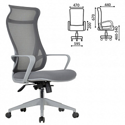 Кресло офисное CHAIRMAN CH 577, эргономичная спинка, серый пластик, сетка/ткань, серое, 7146057
