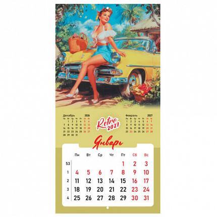 Календарь настенный перекидной 2027г, BRAUBERG, 12 листов, 28,5х28,5 см, "Pin up", 118421