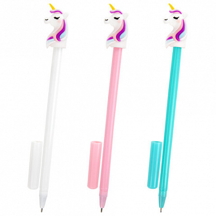 Ручка с топпером шариковая ЮНЛАНДИЯ "Единорожка", корпус ассорти, СИНЯЯ, пишущий узел 0,7 мм, 143806