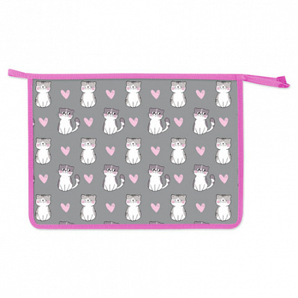 Папка для тетрадей ЮНЛАНДИЯ А4, 1 отделение, пластик, на молнии, Sweet whiskers, 272137