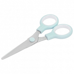 Ножницы BRAUBERG KIDS 130 мм, ручки мятные, закругленные лезвия с линейкой, 274062