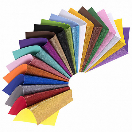 Пористая резина/фоамиран А4, 2 мм, НАБОР, 20 листов, 20 цветов, яркие цвета, блестки, ОСТРОВ СОКРОВИЩ, 665103