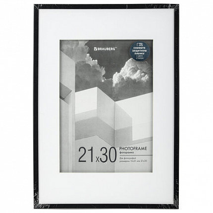 Рамка 21х30 см с паспарту 15х21 см небьющаяся, багет 5 мм, пластик, BRAUBERG "Smart", черная, 391280