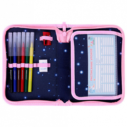 Пенал BRAUBERG с наполнением, 1 отделение, 1 откидная планка, 24 предмета, 21х14 см, "Night catcher", 273530