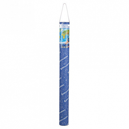 Карта мира физическая 120х78 см, 1:25М, с ламинацией, интерактивная, в тубусе, BRAUBERG, 112380