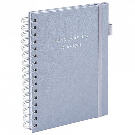 Бизнес-тетрадь на гребне А5 148х216 мм, BRAUBERG "Calipso" под кожу, резинка, клетка, 80 л., серая, 116253