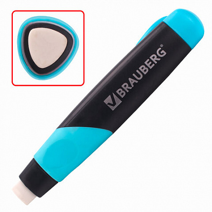 Ластик выдвижной BRAUBERG "Blaster", 112х21х24мм, белый, пластиковый держатель ассорти, 223593