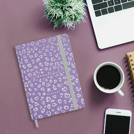 Блокнот с резинкой в клетку 96 л., А5 145х203 мм, твердая обложка с фольгой, BRAUBERG, "Leopard", 116329