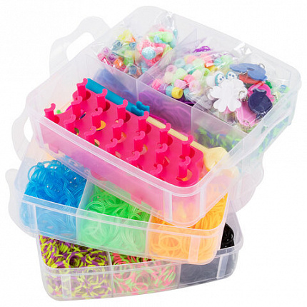 Набор резинок для плетения украшений 3 000 шт., 15 цветов, бокс, бусины, станок, BAMBOX (БАМБОКС), 665976