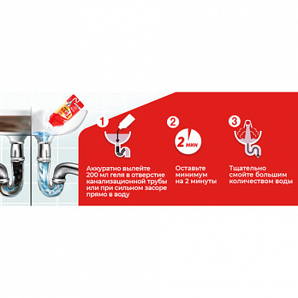 Средство для прочистки канализационных труб 500 мл, TIRET (Тирет) "Turbo", гель, 8147369