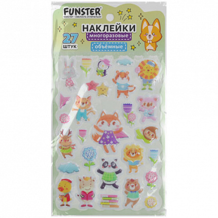 Наклейки объемные "Яркий микс", 19х13,5 см, ассорти 12 видов, FUNSTER (ФАНСТЕР), 666087