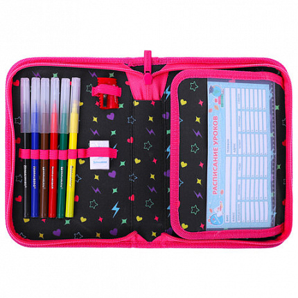 Пенал BRAUBERG с наполнением, 1 отделение, 1 откидная планка, 24 предмета, 21х14 см, "Headphones", 273531