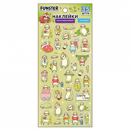 Наклейки гелевые "Зверяшки-обаяшки", 17,5х9 см, ассорти 12 видов, FUNSTER (ФАНСТЕР), 666085