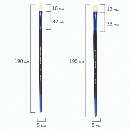 Кисти BRAUBERG PREMIUM, набор 10 шт. (круглые пони - 5 шт., синтетика - 3 шт., плоские щетина - 2 шт.), блистер, 201023