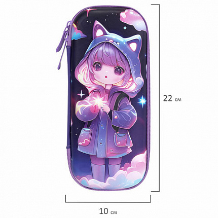 Пенал ЮНЛАНДИЯ, 1 отделение, 1 откидная планка, карман, EVA покрытие soft-touch, 22х10х5 см, "Sky Girl", 273183