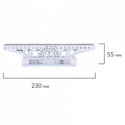 Линейка с роликом (рейсшина) 22 см, металлический ролик, картонная коробка, STAFF, 210869