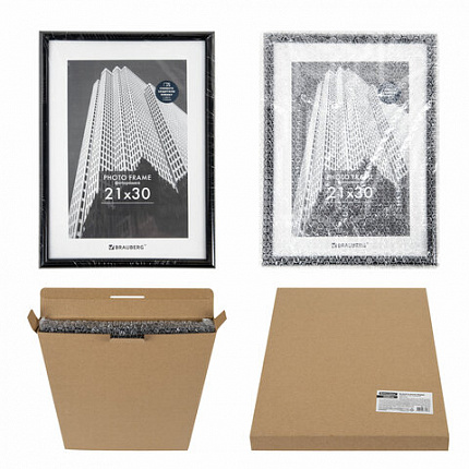 Рамка 21х30 см небьющаяся, багет 14 мм, пластик, BRAUBERG "Original", черная, 391229