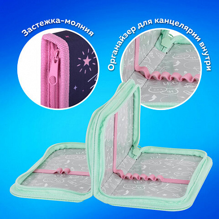 Пенал ПИФАГОР, 2 отделения, ламинированный картон, 19х11 см, "Funny cats", 273481