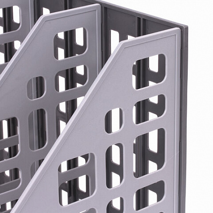 Лоток вертикальный для бумаг BRAUBERG "MAXI Plus", 240 мм, 3 отделения, сетчатый, сборный, серый, 237014