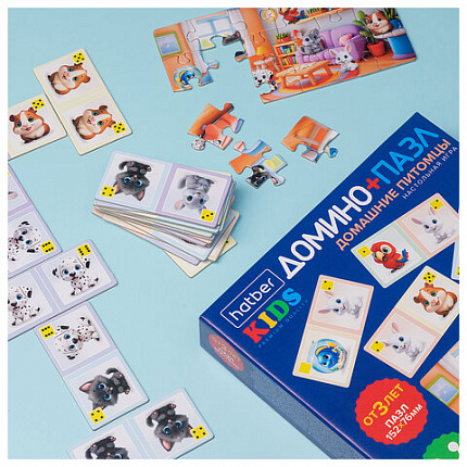 Игра настольная Домино + пазл, АССОРТИ, 2 сюжета, HATBER