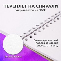 Скетчбук, белая бумага 120 г/м2, 297х410 мм, 40 л., гребень, жёсткая подложка, BRAUBERG ART DEBUT, 110981