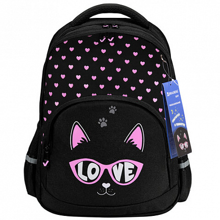 Рюкзак BRAUBERG SOFT, 2 отделения, 3 кармана, "Cool cat", СВЕТЯЩИЙСЯ, 40х31х15 см, 273118