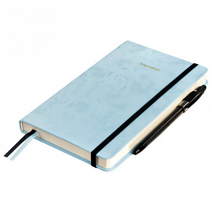 Ежедневник недатированный А5 138x213 мм, BRAUBERG "Velvet", резинка, держатель, 160 л., серо-голубой, 116245