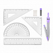 Готовальня BRAUBERG SCHOOL KIT, 9 предметов, циркуль 125 мм, чертежные принадлежности, лаванда, 210713