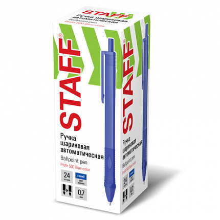 Ручка шариковая автоматическая эрногомичная с грипом STAFF "Profit 500 BLUE COLOR", СИНЯЯ, узел 0,7 мм, линия письма 0,35 мм, 144491