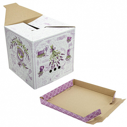 Короб для хранения из плотного микрогофрокартона 315х315х315 мм, КОМПЛЕКТ 3 шт., BRAUBERG HOME "Лаванда", 271817