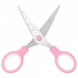 Ножницы BRAUBERG KIDS 130 мм, ручки розовые, закругленные лезвия с линейкой, 274063