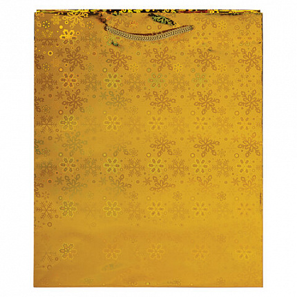 Пакет подарочный новогодний НАБОР 4 шт. 26x13x32 см (L), ГОЛОГРАФИЯ 3 цвета ЗОЛОТАЯ СКАЗКА, 609614