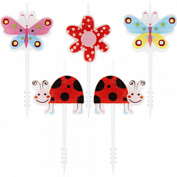 Свечи фигурные для торта на шпажках "Бабочки, божьи коровки", 5 шт, 2,5х3 см, ЗОЛОТАЯ СКАЗКА, 591463