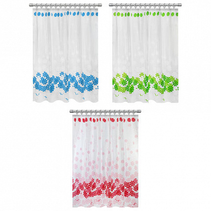 Шторка для ванной PEVA, 180х180 см, кольца в комплекте, дизайн ассорти, ЦВЕТЫ, WBZ (ВБЗ), 700071