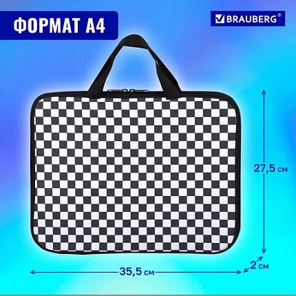 Папка на молнии с ручками BRAUBERG А4, 1 отделение, полиэстер, 20 мм, "Черно-белый стиль", 272172