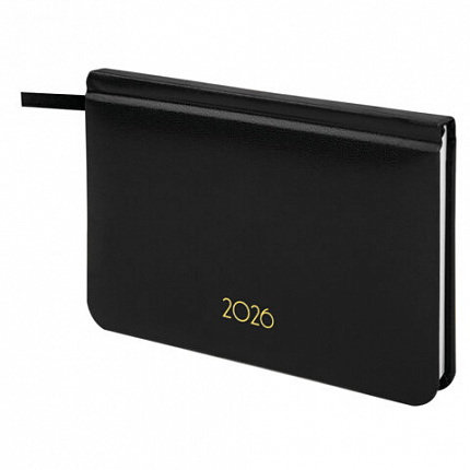 Еженедельник датированный 2026, МАЛЫЙ ФОРМАТ 95х155 мм, А6, BRAUBERG "Select", балакрон, черный, 117193