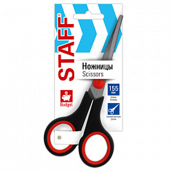 Ножницы 155 мм, бюджет, резиновые вставки, черно-красные, STAFF ECO, 238943