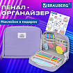Пенал-органайзер BRAUBERG, 1 отделение, С НАКЛЕЙКАМИ, молния вокруг, канвас, 22x15х6 см, фиолетовый, 273594