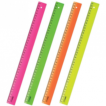 Линейка пластиковая 40 см, "Neon", непрозрачная, неоновая, ассорти, ЛН51
