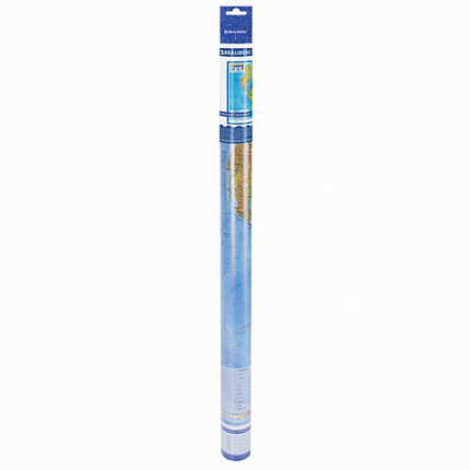 Карта мира физическая 101х66 см, 1:29М, с ламинацией, интерактивная, европодвес, BRAUBERG, 112377