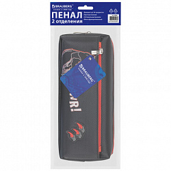 Пенал мягкий BRAUBERG, 2 отделения, полиэстер, "Roar", черный, 21х9х6 см, 272347