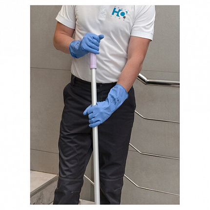 Перчатки латексные КЩС, сверхпрочные, плотные, хлопковое напыление, размер 8,5-9, L (большой), синие, HQ Profiline, 74735