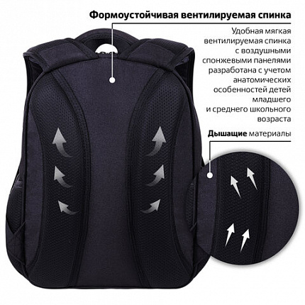 Рюкзак BRAUBERG OPTIMA, 2 отделения, с брелоком, "Держись подальше", СВЕТЯЩИЙСЯ, 36х27х18 см, 271361