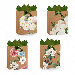 Пакет подарочный (1 штука) 18х10х23 см (M), "Flowers", ассорти, глиттер, c тишью, ЗОЛОТАЯ СКАЗКА, 700808