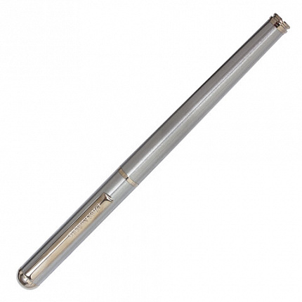 Ручка подарочная перьевая BRAUBERG "Larghetto", СИНЯЯ, корпус серебристый с хромированными деталями, 143475